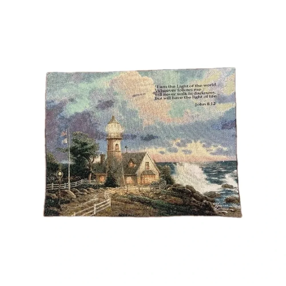Beautiful Thomas Kinkade Tapestry 33x 26 A Light In The Storm John 8: 12. No Rod